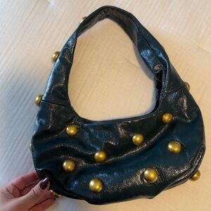 Zara Blue/Green Shoulder Bag with Gold Accents
